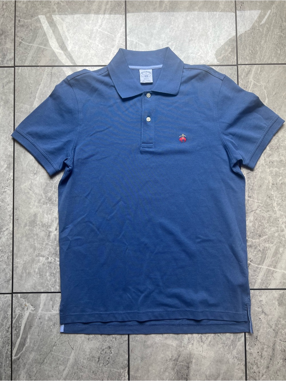 Brooks Brothers Men’s Slim Fit Blue Pique Cotton Polo Embroidered GoldenFleece S